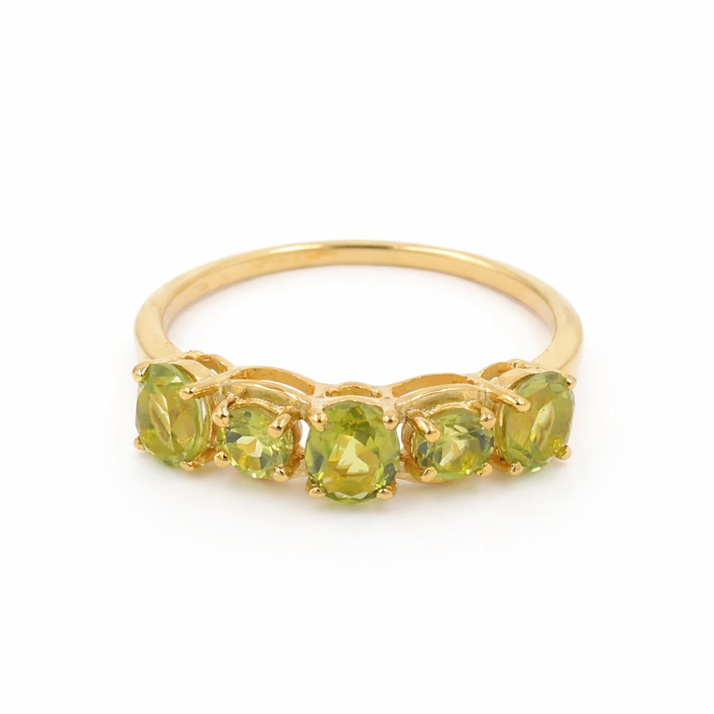 Peridot Five Stone Cut Gemstone Ring in 925 Silver