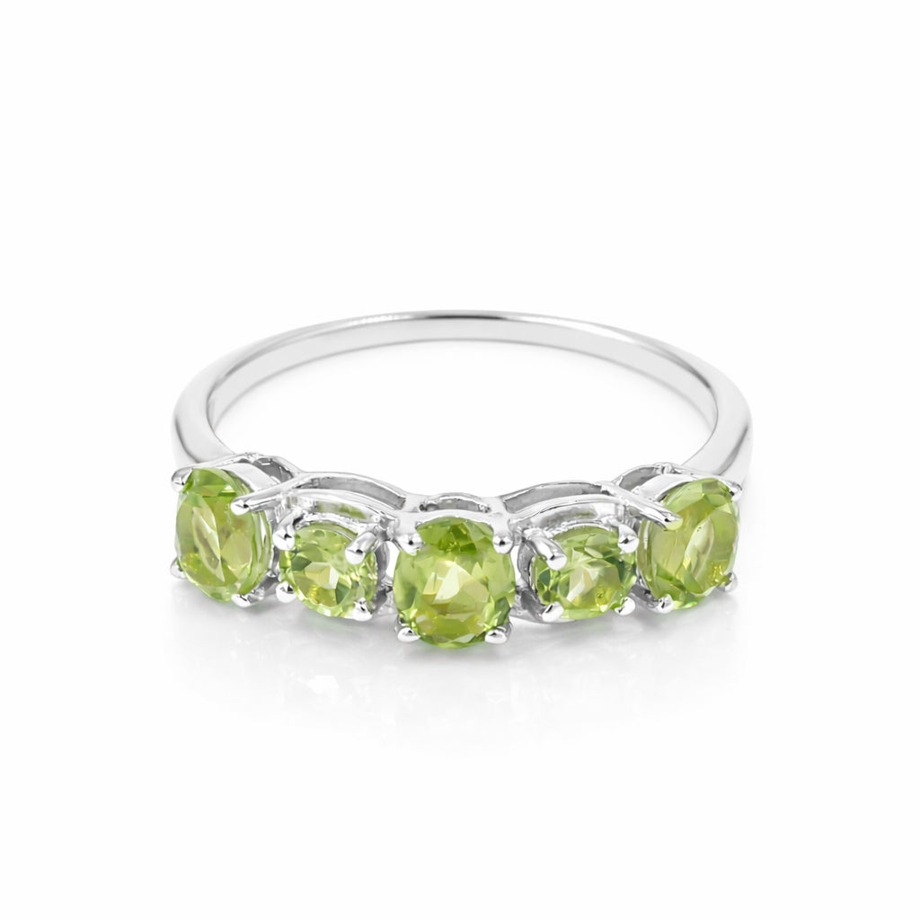 Peridot Five Stone Cut Gemstone Ring in 925 Silver
