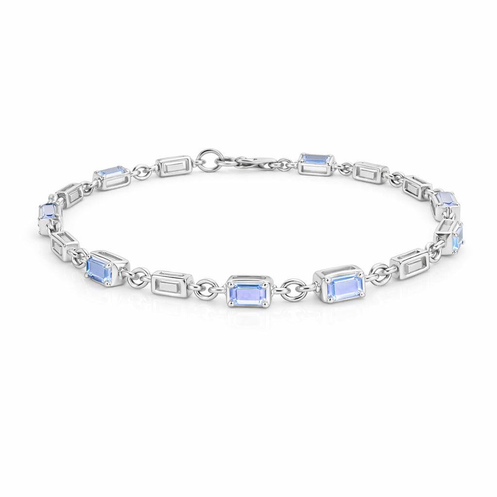 Tanzanite Octagon Stone Charm & Blank Link Bracelet in 925 Silver