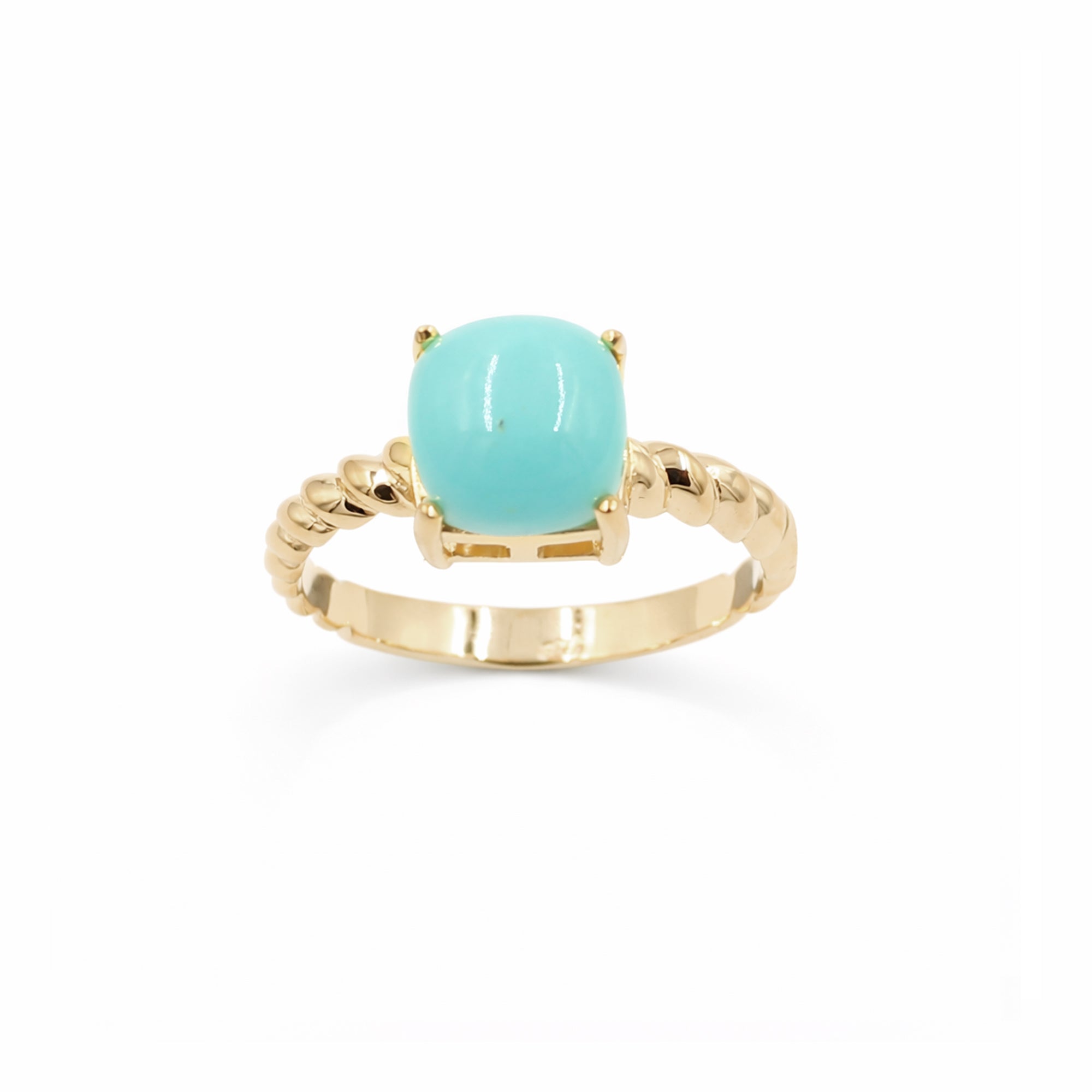 Turquoise Cushion Cabochon Ring 925 Silver Rope Band