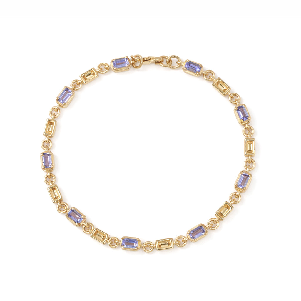 Tanzanite Octagon Stone Charm & Blank Link Bracelet in 925 Silver