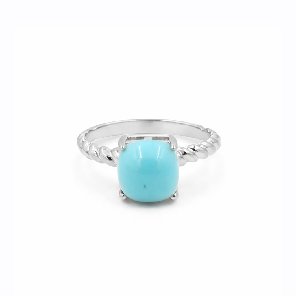 Turquoise Cushion Cabochon Ring 925 Silver Rope Band