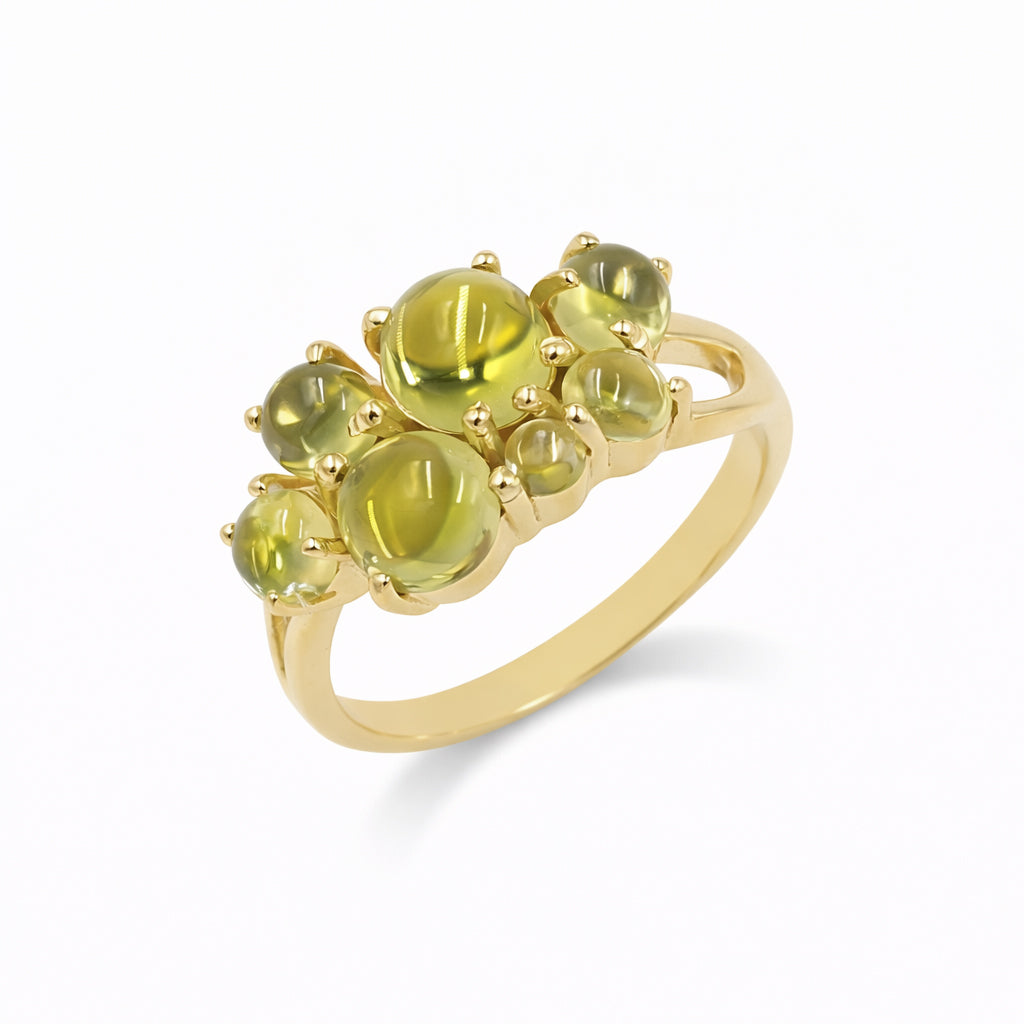 Seven Stone Peridot Cabochon Ring in 925 Silver