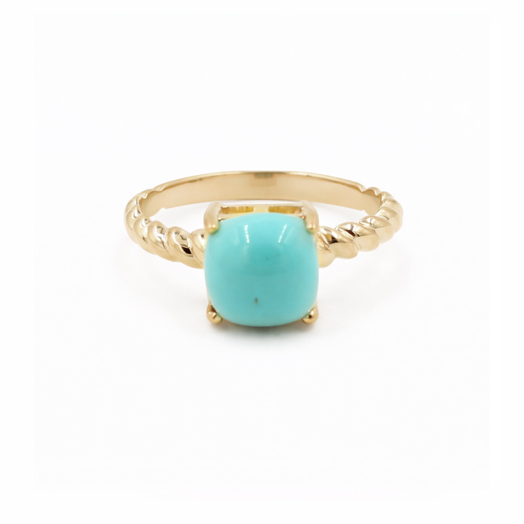 Turquoise Cushion Cabochon Ring 925 Silver Rope Band