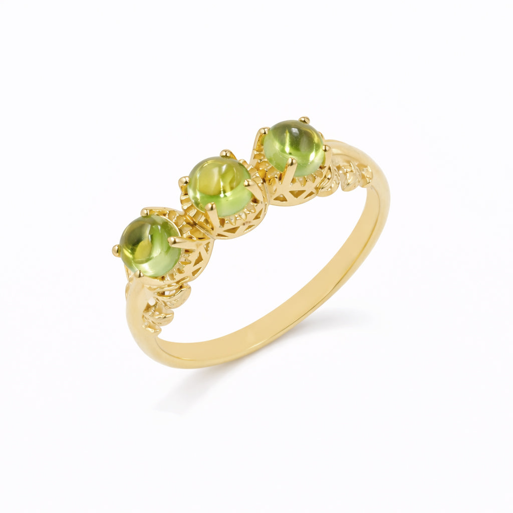 Trilogy Peridot Cabochon Ring in 925 Silver