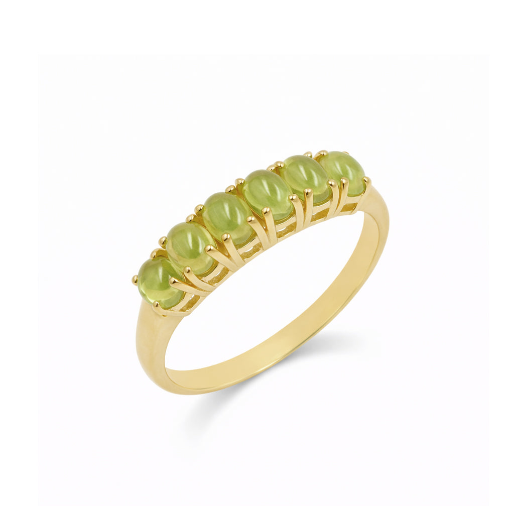 Five Stone Oval Peridot Cabochon Ring in 925 Silver