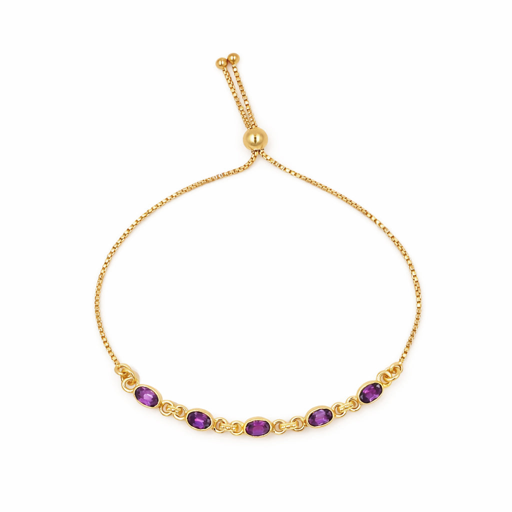 Rhodolite Garnet Oval Stone Charm Link Bracelet in 925 Silver