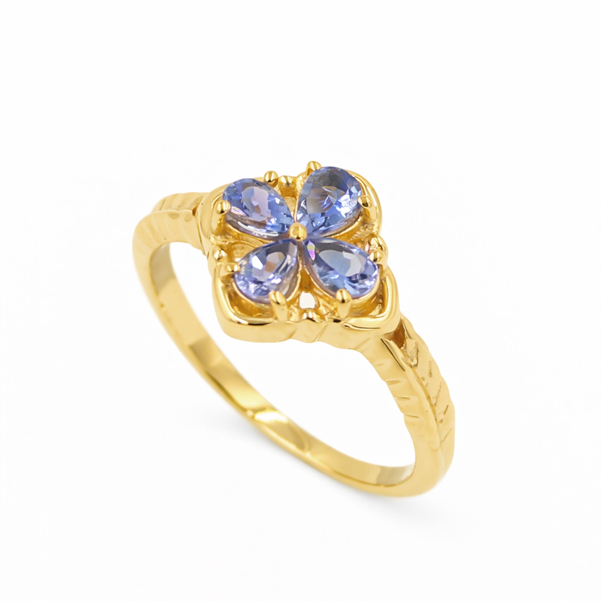 Wild Blue Flower Four Petal Floral Tanzanite Ring in 925 Silver