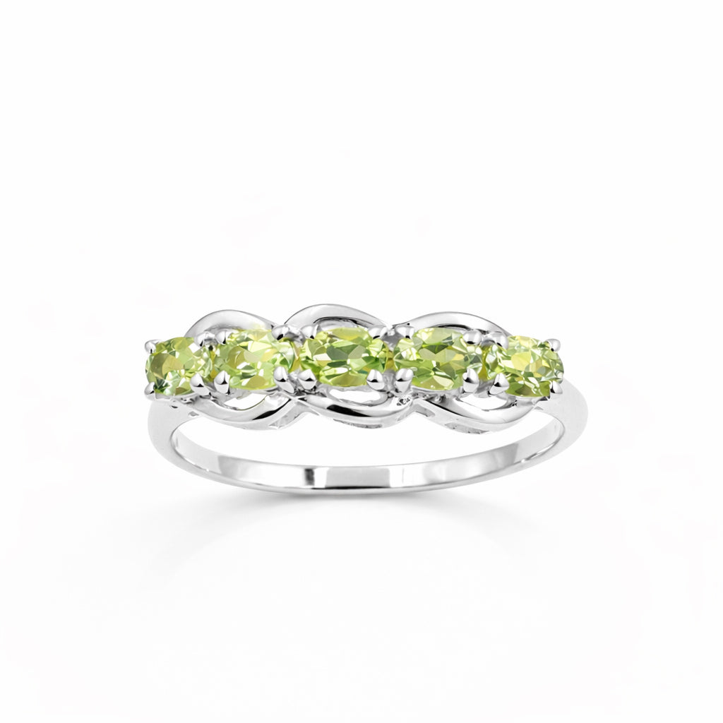 Peridot Five Stone Fancy Band Ring in 925 Silver