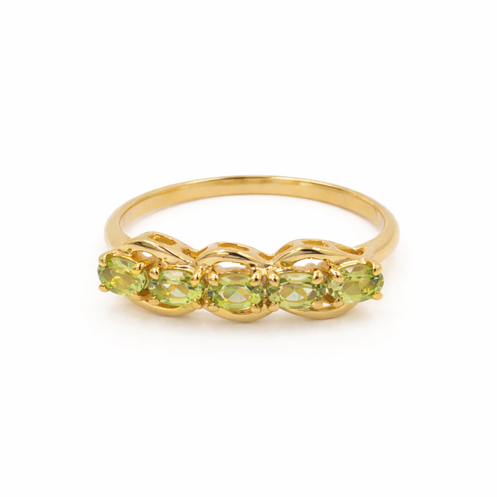 Peridot Five Stone Fancy Band Ring in 925 Silver