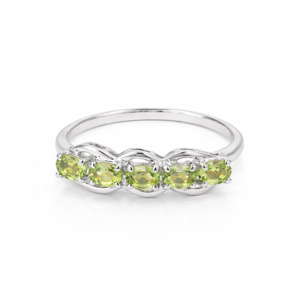 Peridot Five Stone Fancy Band Ring in 925 Silver