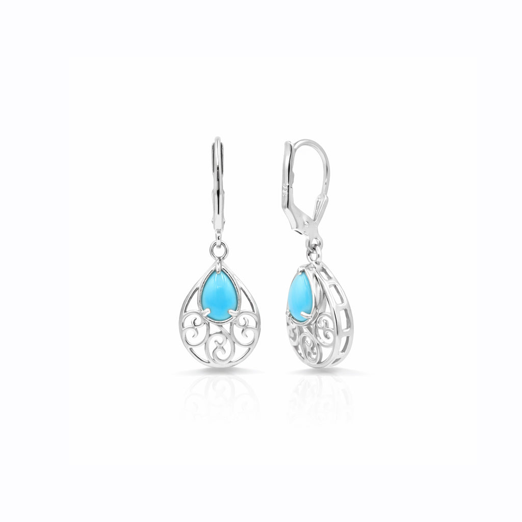 Turquoise Pear Cabochon Lever back Drop Earrings 925 Silver