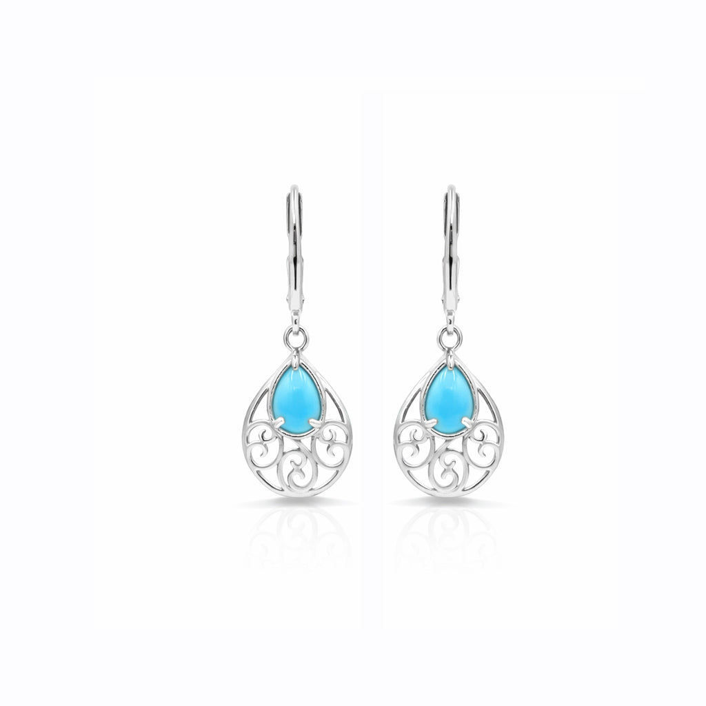 Turquoise Pear Cabochon Lever back Drop Earrings 925 Silver