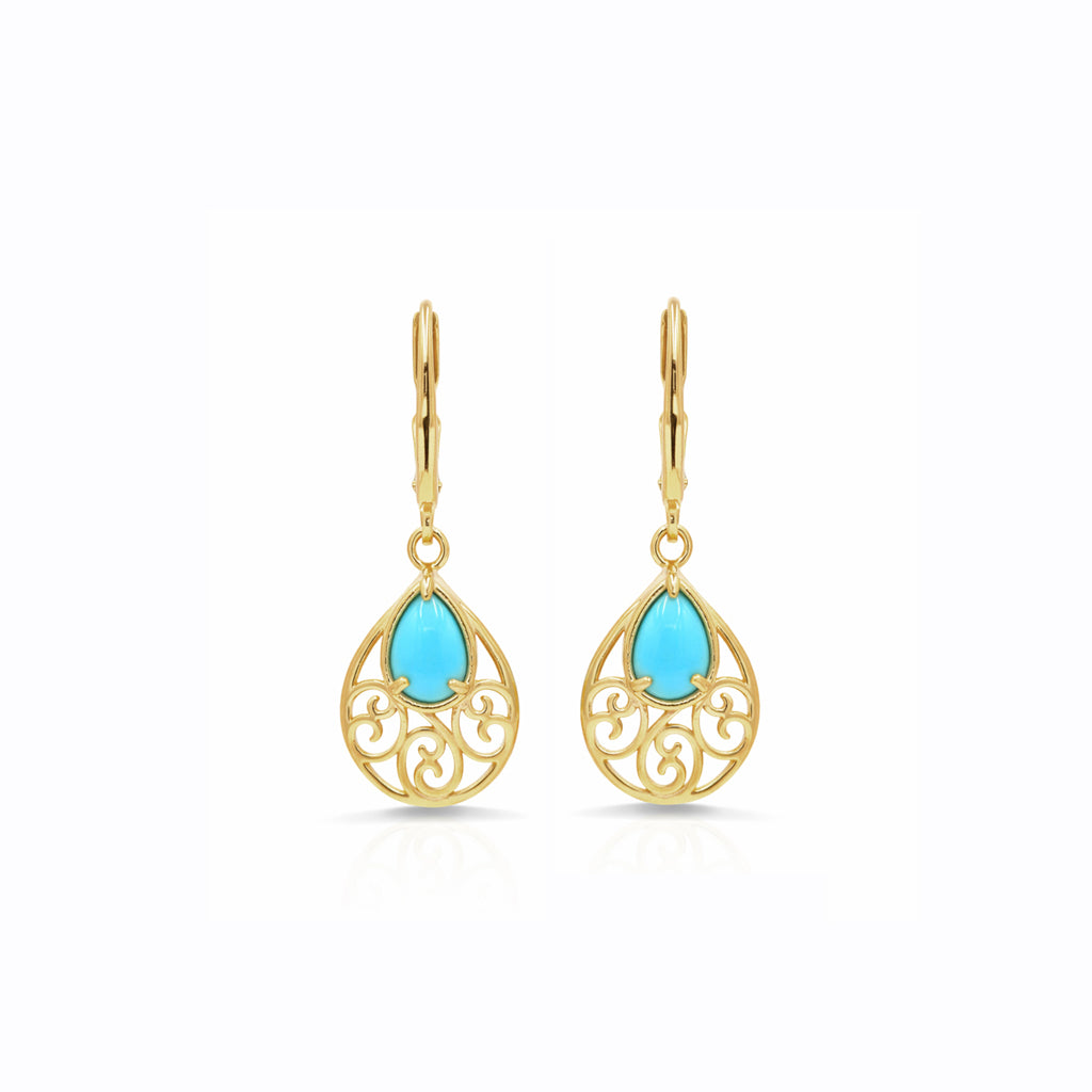 Turquoise Pear Cabochon Lever back Drop Earrings 925 Silver