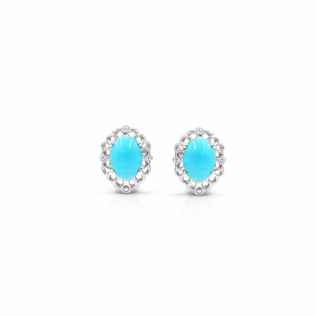 Heritage Classic Turquoise Oval Cabochon Prong Stud Earrings