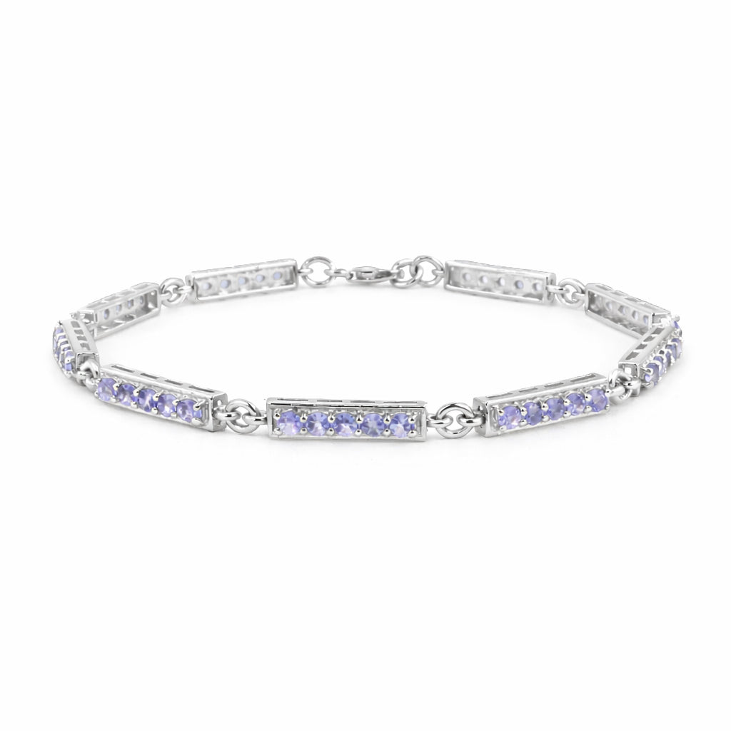 Tanzanite Round Bar Charm Link Bracelet in 925 Silver
