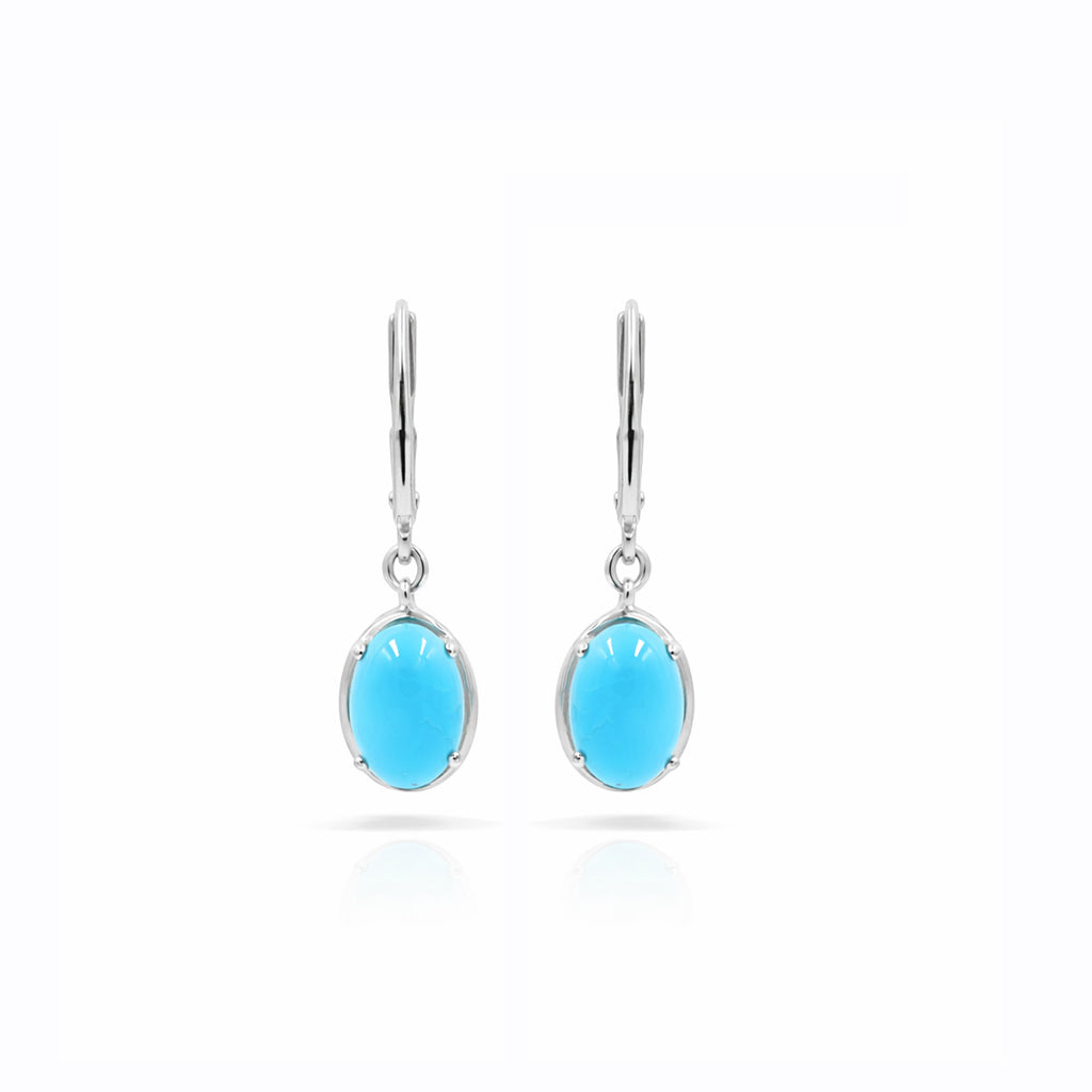 Turquoise Oval Cabochon Leverback Earrings 925 Silver