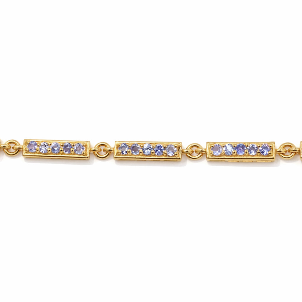 Tanzanite Round Bar Charm Link Bracelet in 925 Silver