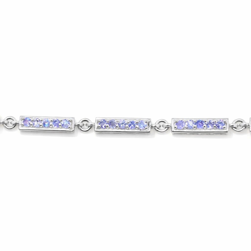 Tanzanite Round Bar Charm Link Bracelet in 925 Silver