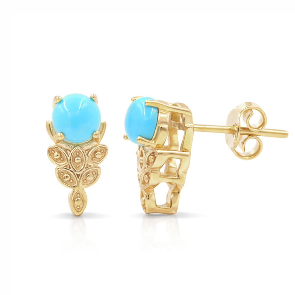 Turquoise Round Cabochon Designer Stud Earrings