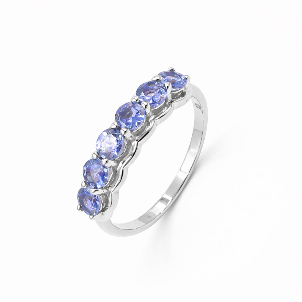Tanzanite Six Stone Band Ring in 925 Silver