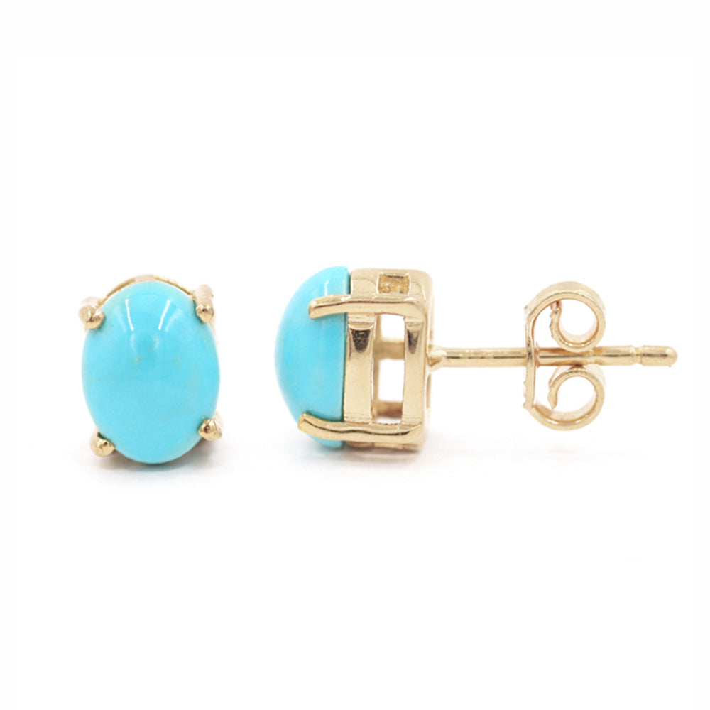 Turquoise Oval Cabochon Classical Simple Prong Stud Earrings