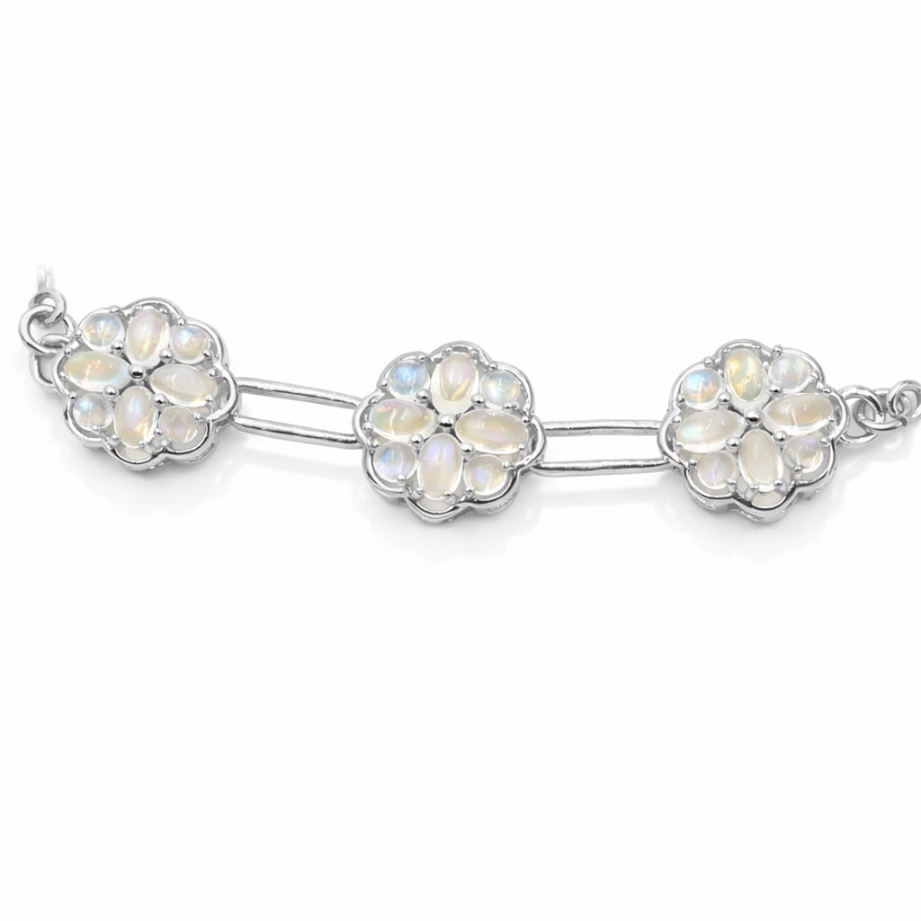 Rainbow Moonstone Gerbera Daisy Floral Bracelet in 925 Silver