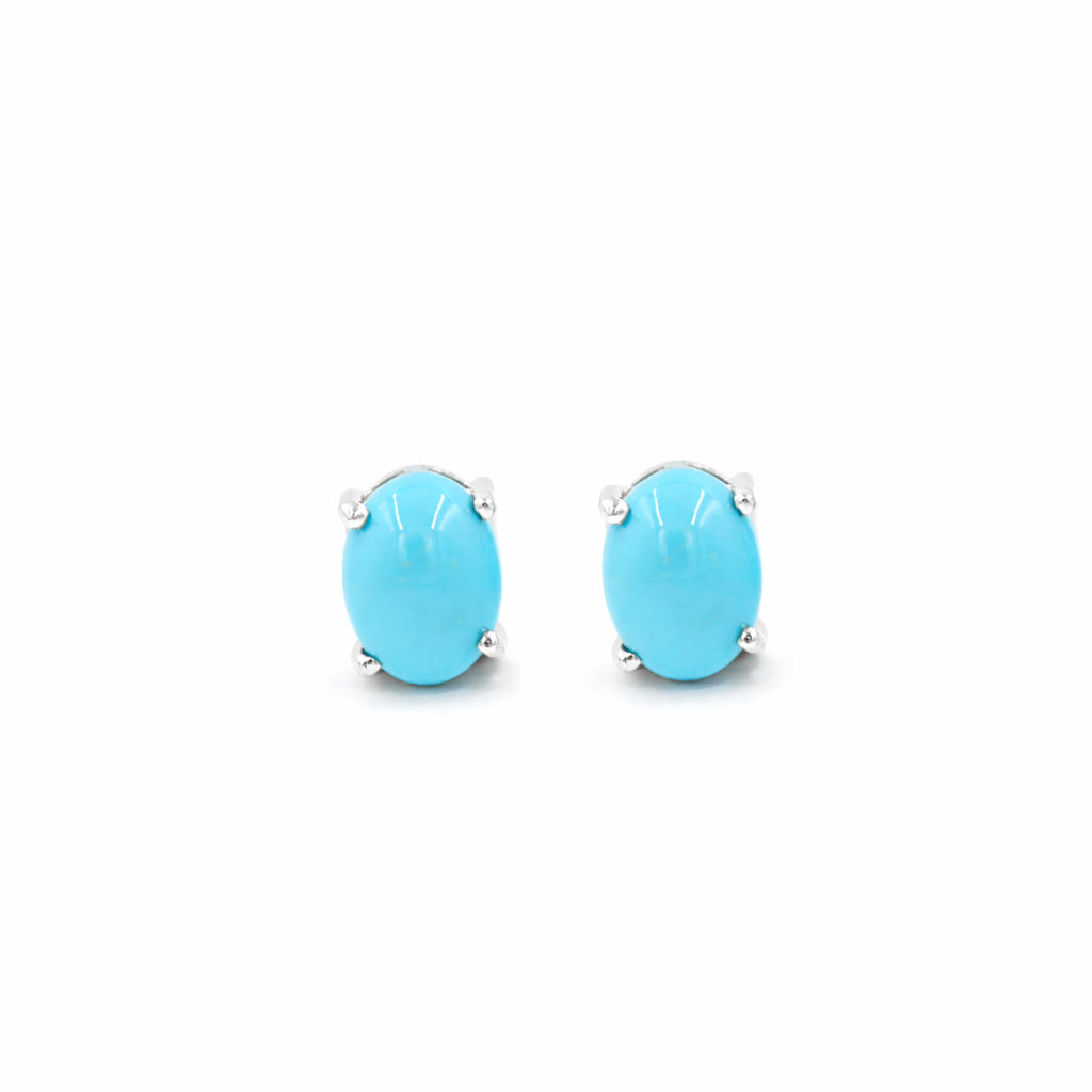 Turquoise Oval Cabochon Classical Simple Prong Stud Earrings
