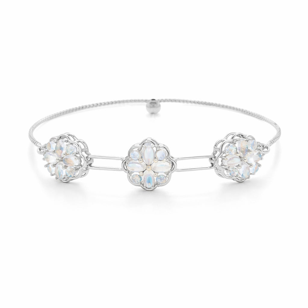 Rainbow Moonstone Gerbera Daisy Floral Bracelet in 925 Silver