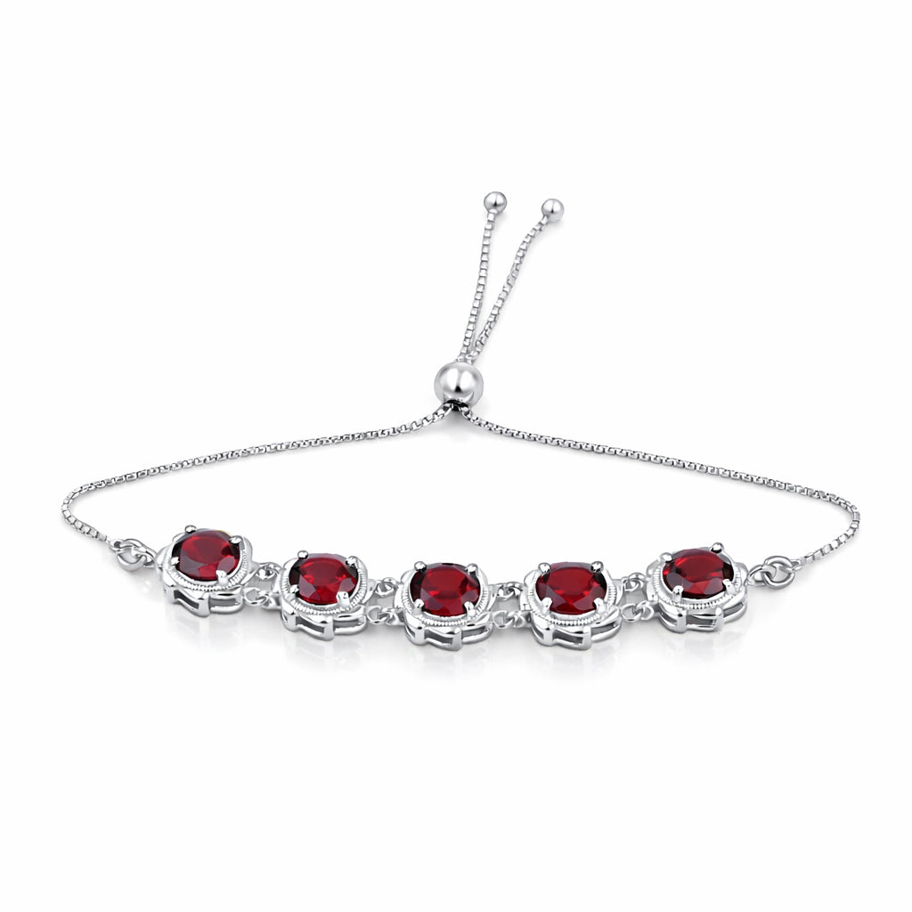 Garnet Round Stone Charm Link Bracelet in 925 Silver