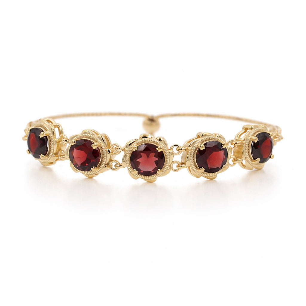 Garnet Round Stone Charm Link Bracelet in 925 Silver