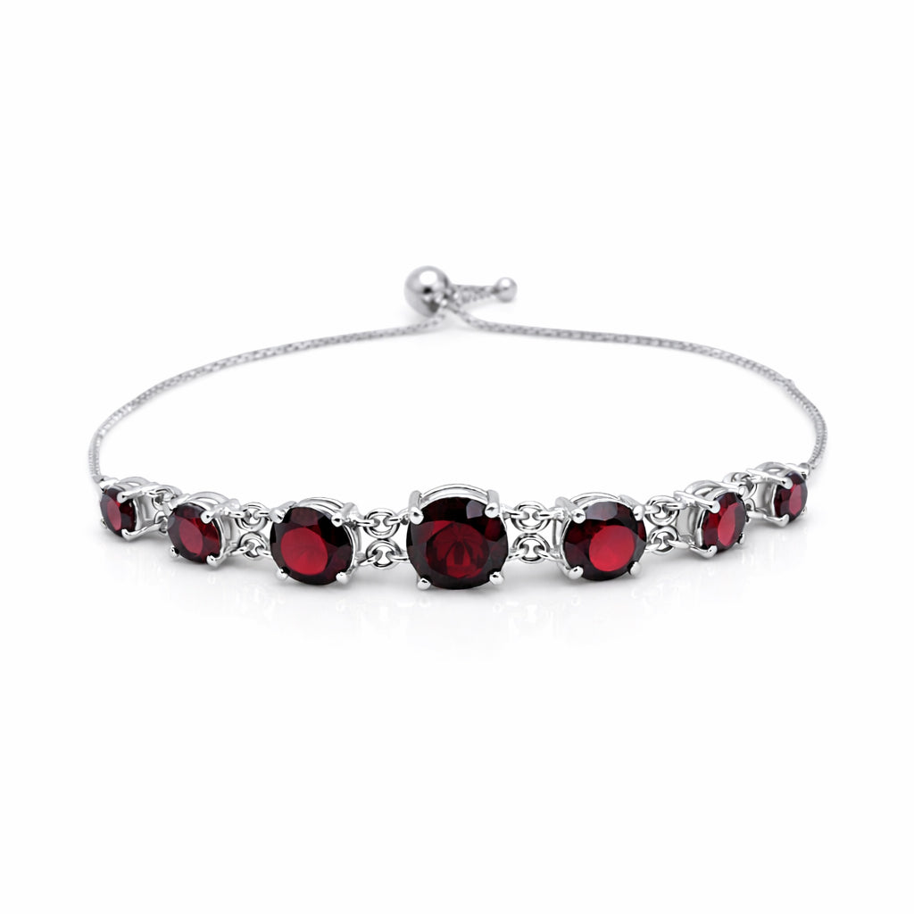 Garnet Seven Stone Charm Bracelet in 925 Silver
