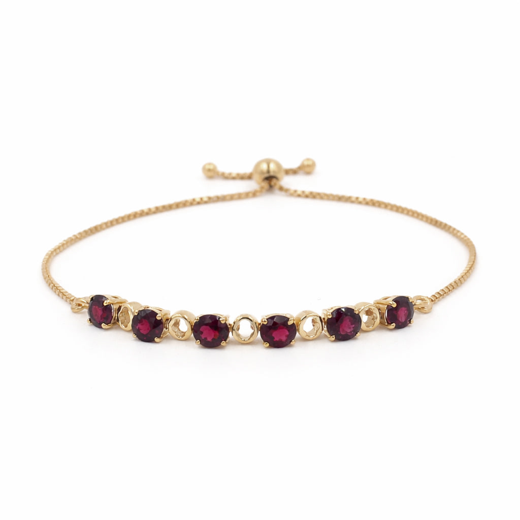 Garnet Six Stone Link Charm Bracelet in 925 Silver