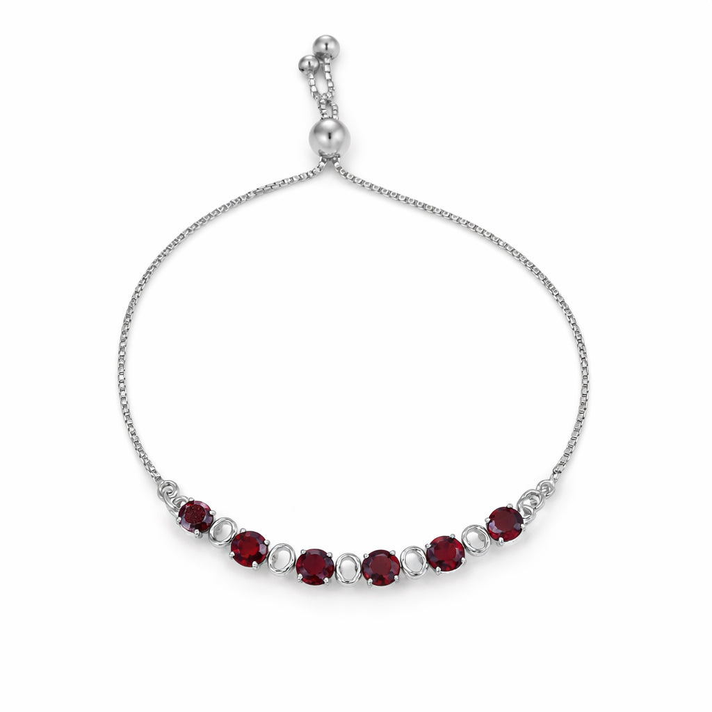Garnet Six Stone Link Charm Bracelet in 925 Silver