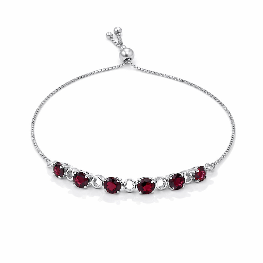 Garnet Six Stone Link Charm Bracelet in 925 Silver