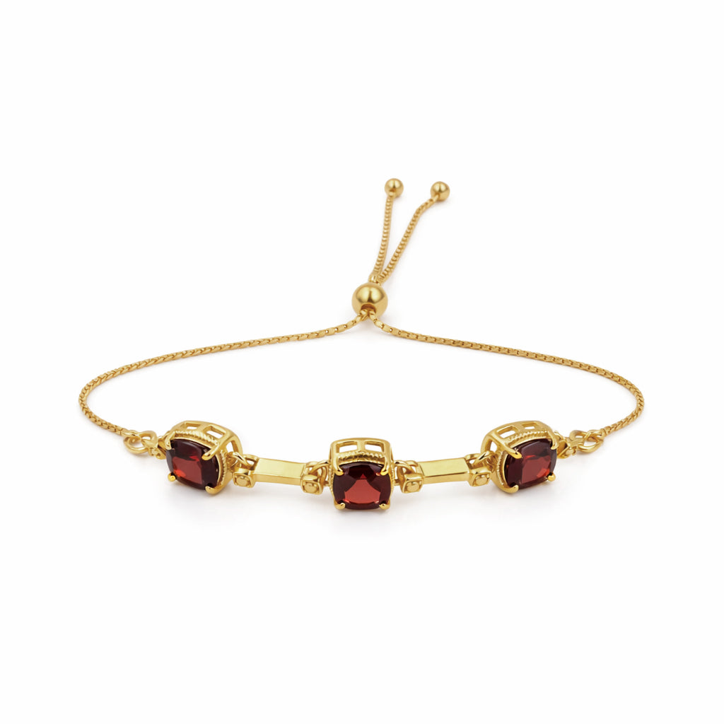 Garnet Cushion Shape Stone Charm Chain Link Bracelet in 925 Silver