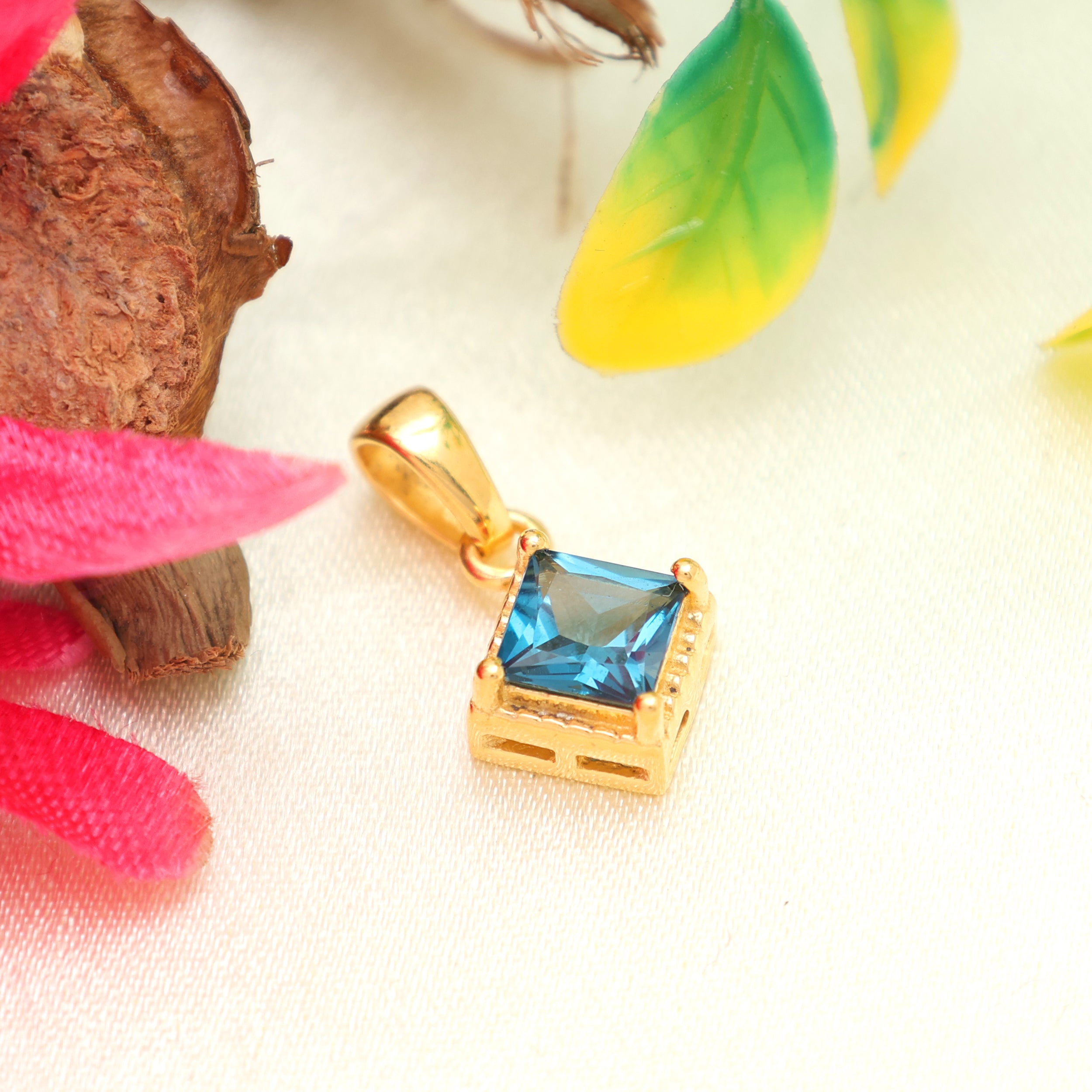 London Blue Topaz Square Pendant with Prong Setting