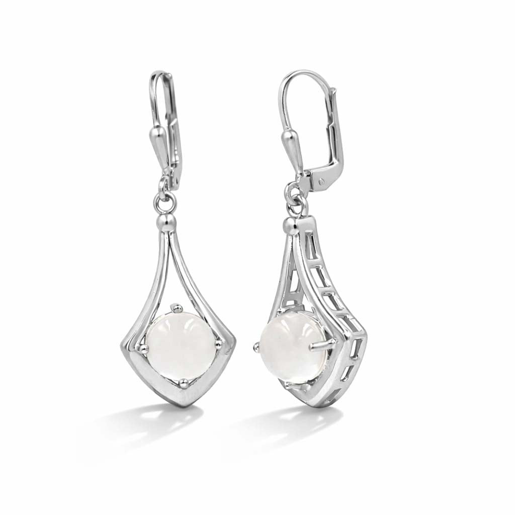 African Moonstone Cabochon Anchor Shape Designer Earrings in 925 Sterling Silver