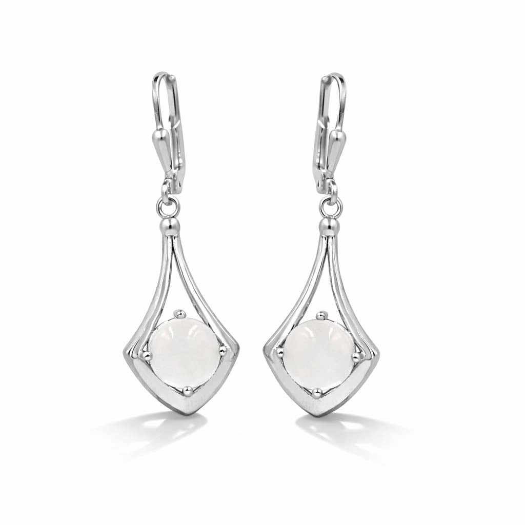 African Moonstone Cabochon Anchor Shape Designer Earrings in 925 Sterling Silver