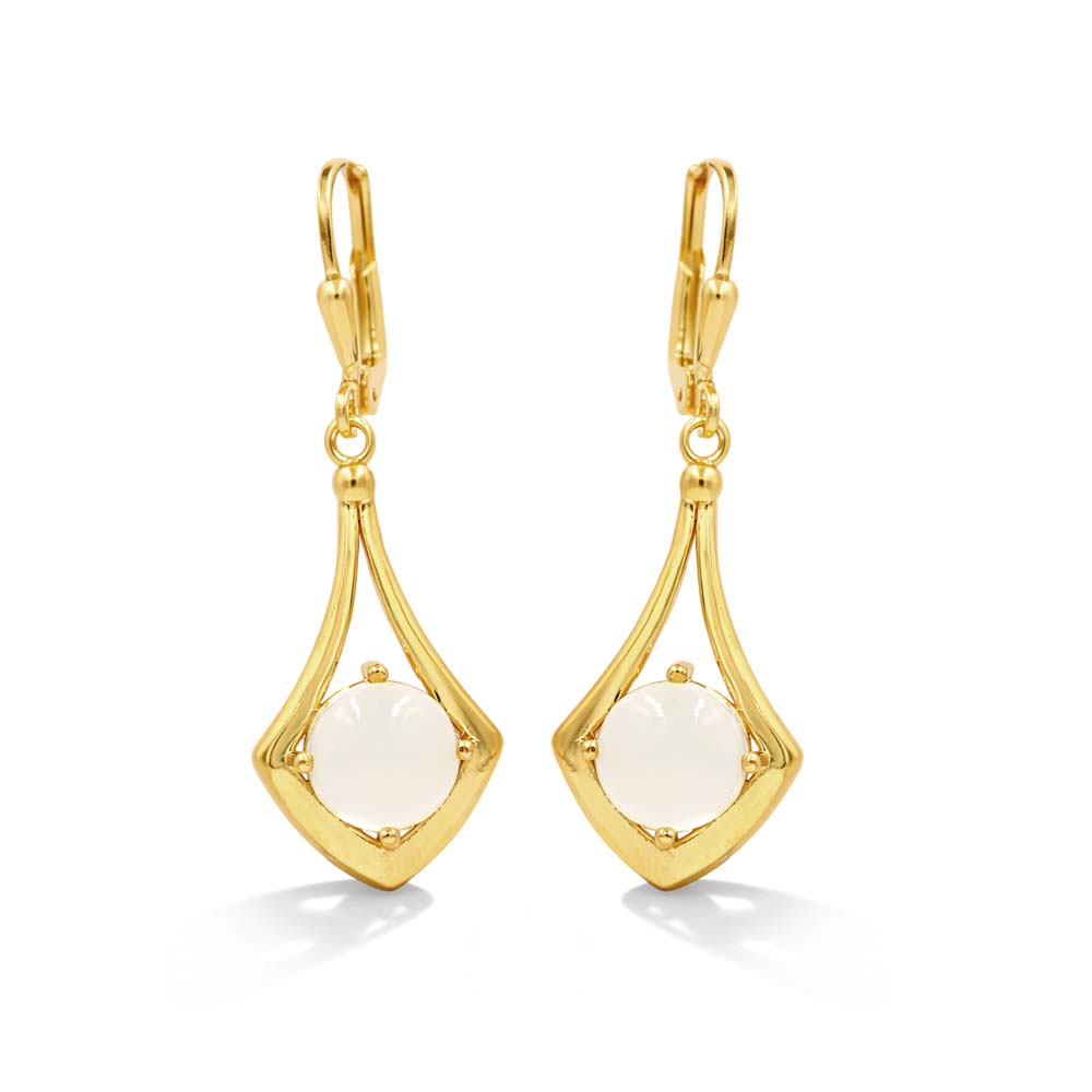 African Moonstone Cabochon Anchor Shape Designer Earrings in 925 Sterling Silver