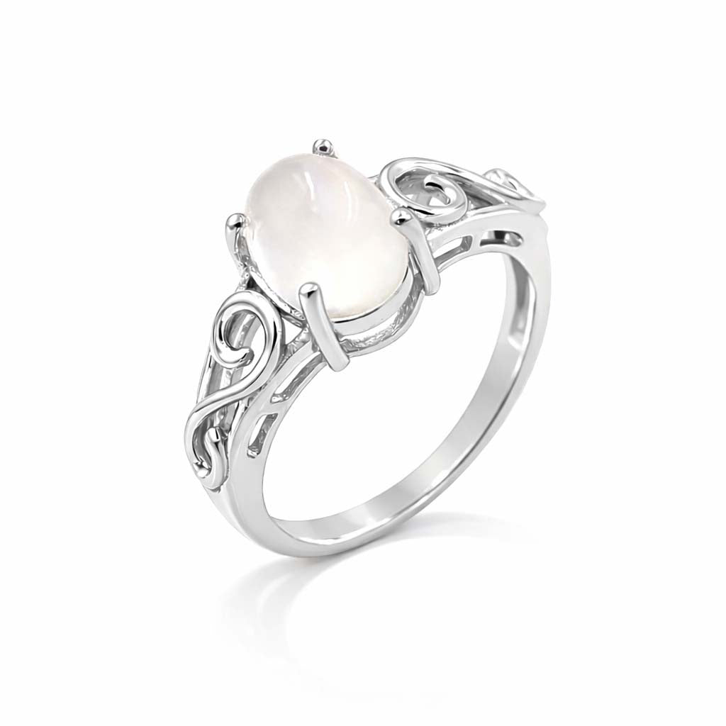 African Moonstone Oval Cabochon Designer Ring in 925 Sterling Silver Unique Engraved Band