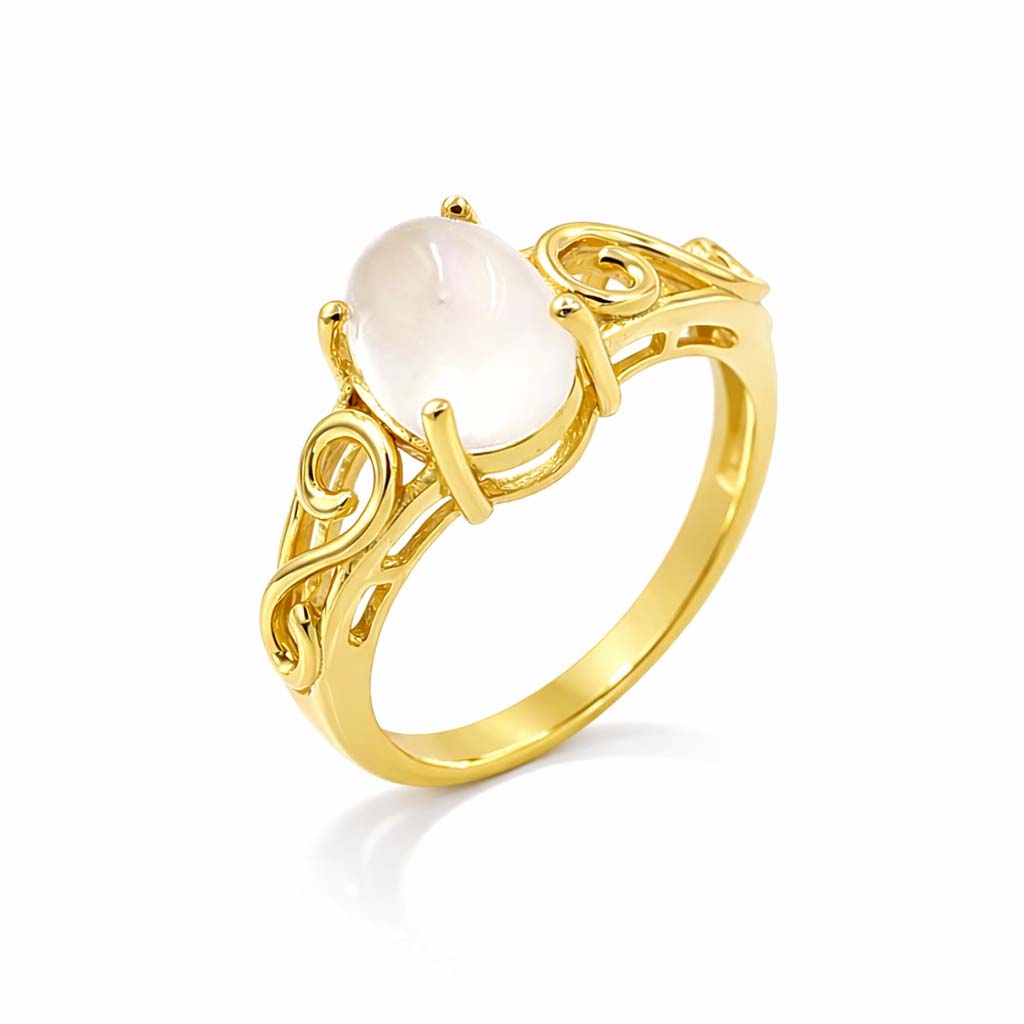 African Moonstone Oval Cabochon Designer Ring in 925 Sterling Silver Unique Engraved Band