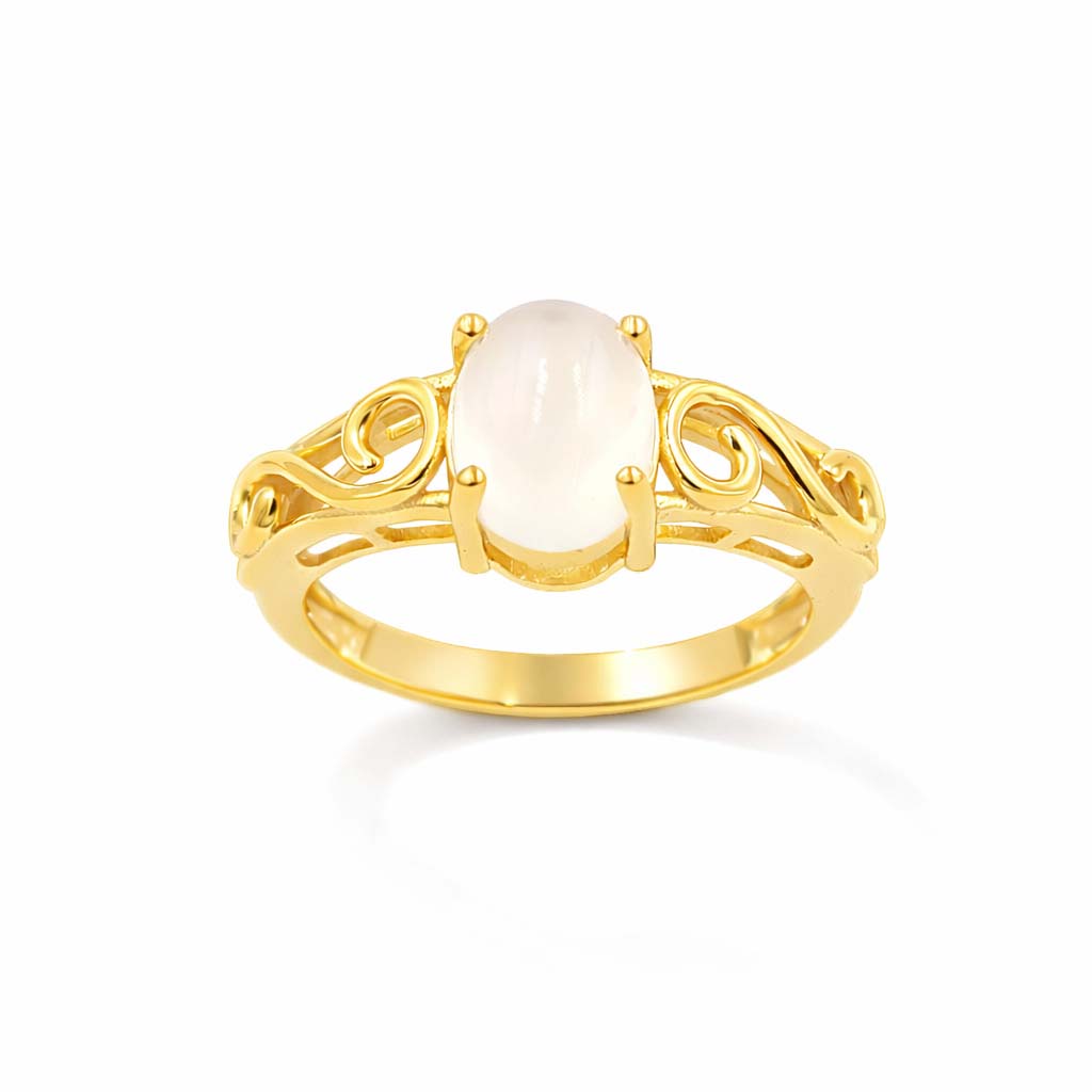 African Moonstone Oval Cabochon Designer Ring in 925 Sterling Silver Unique Engraved Band