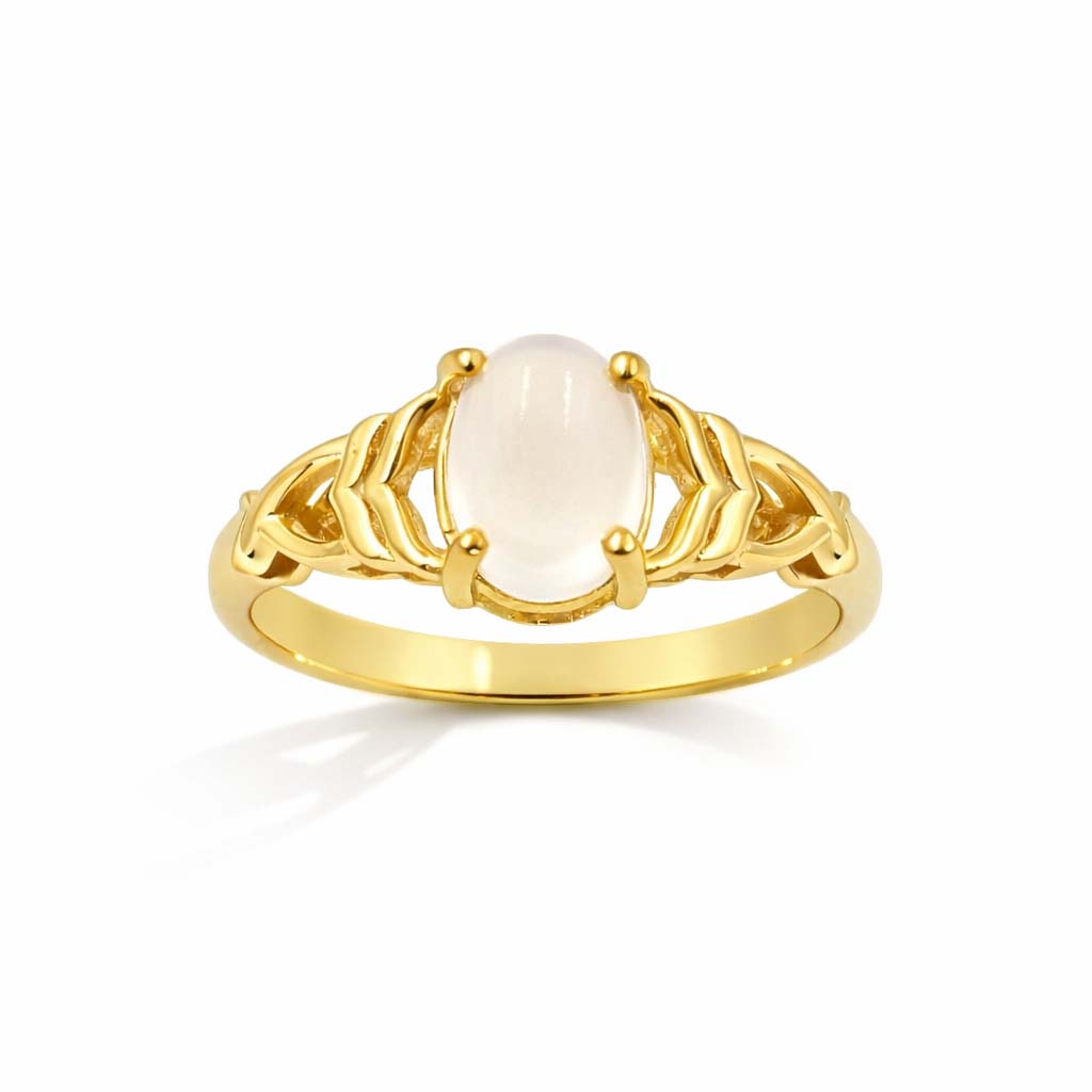 African Moonstone Oval Cabochon Modern Art Designer Ring in 925 Sterling Silver