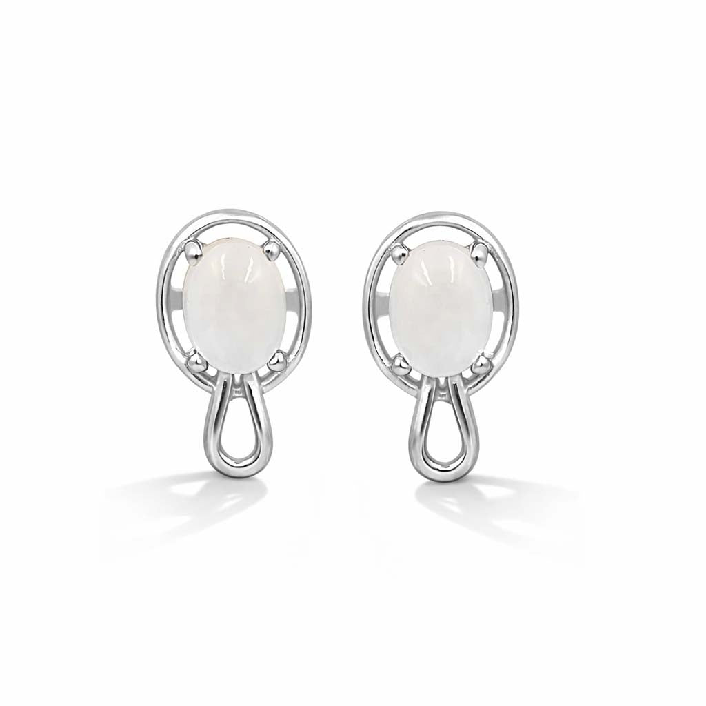 African Moonstone Oval Cabochon Fancy Surround Designer Earrings in 925 Sterling Silver Gold and Rhodium Plated