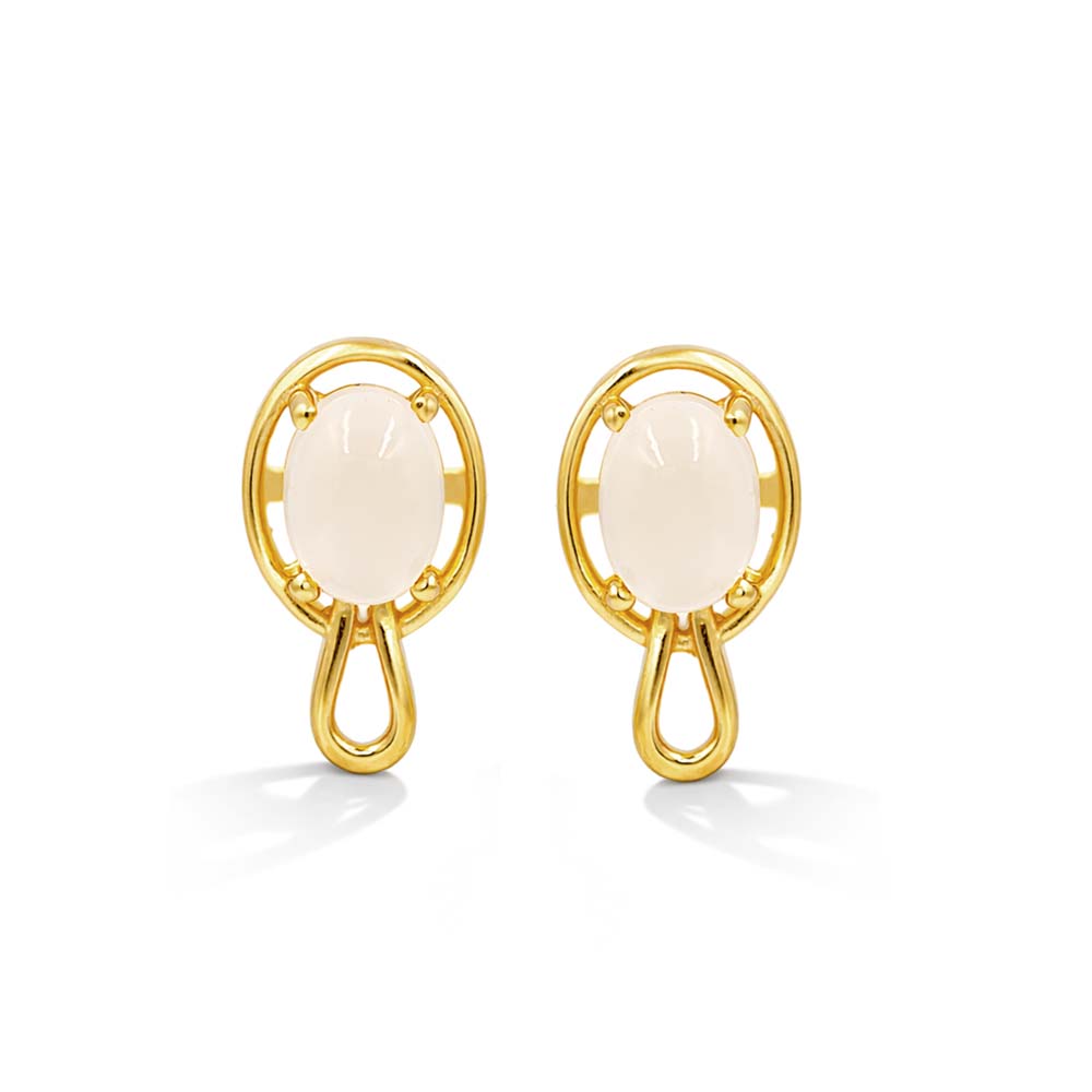 African Moonstone Oval Cabochon Fancy Surround Designer Earrings in 925 Sterling Silver Gold and Rhodium Plated