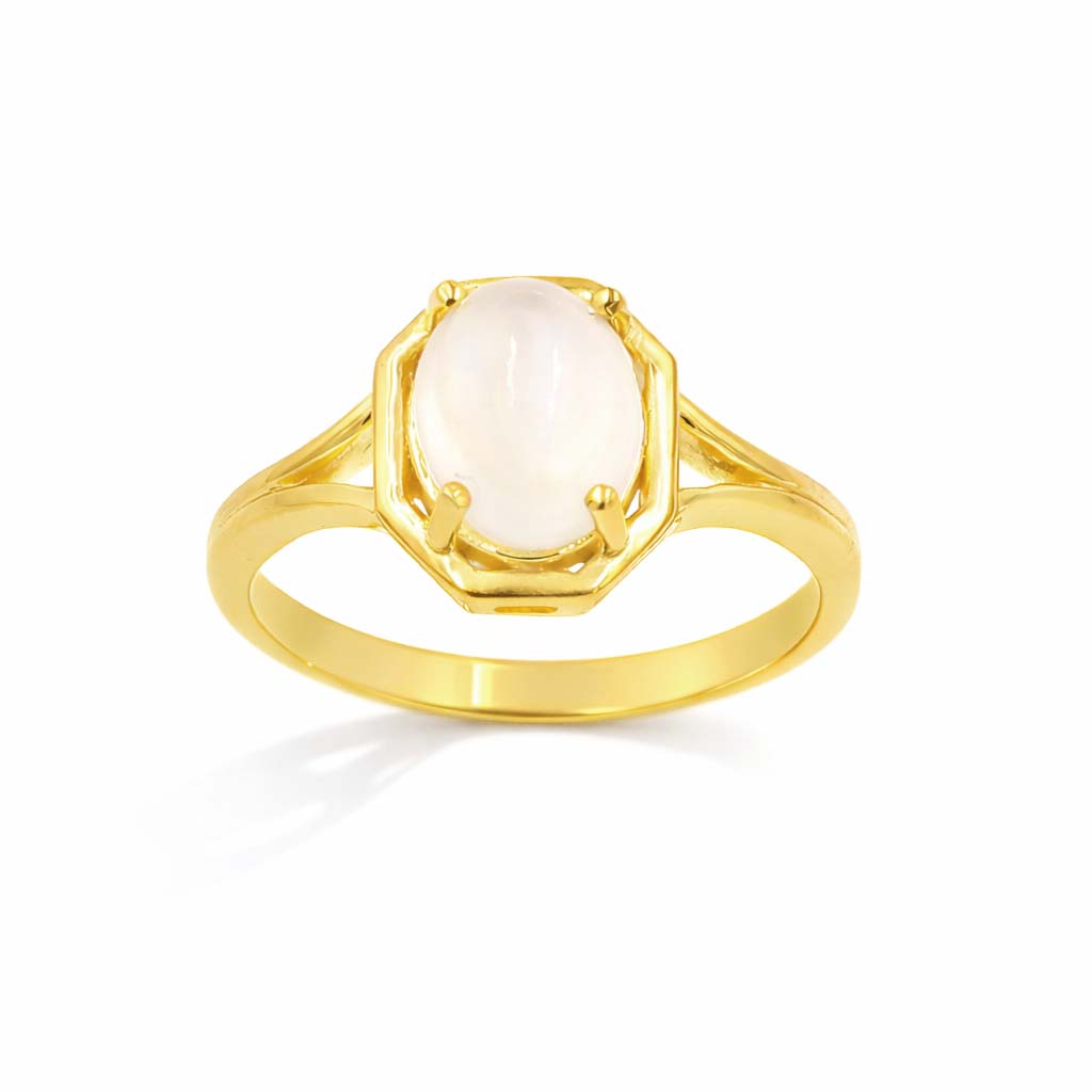 African Moonstone Oval Cabochon Octagon Border Modern Art Designer Ring in 925 Sterling Silver