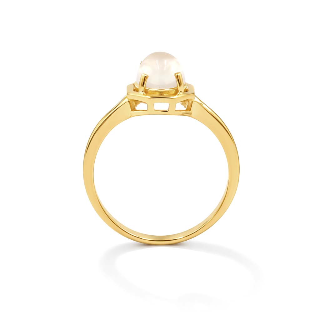 African Moonstone Oval Cabochon Octagon Border Modern Art Designer Ring in 925 Sterling Silver