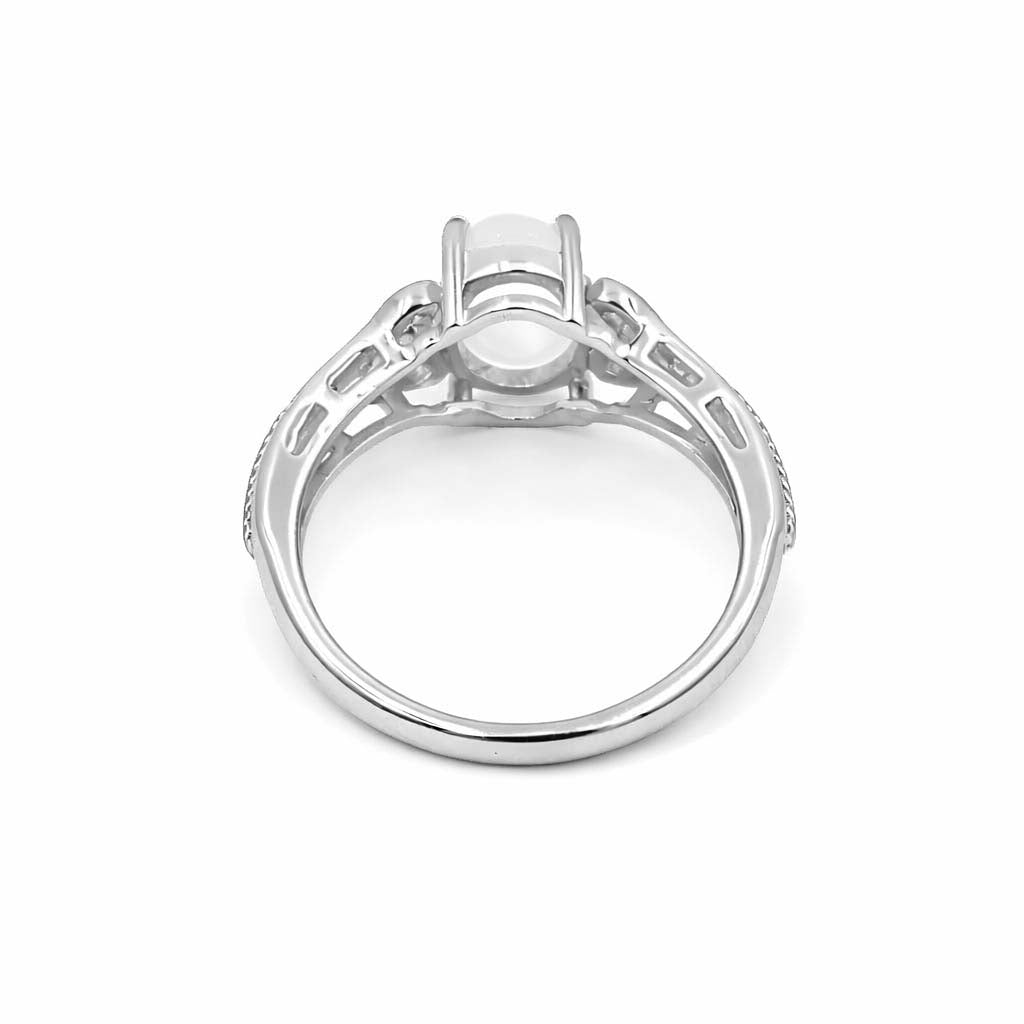 African Moonstone Oval Cabochon Heart Engraved Designer Ring in 925 Sterling Silver Gold and Rhodium Plated