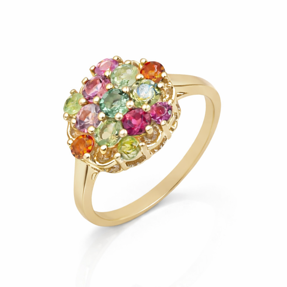 Royal Multi Tourmaline Round Cluster Ring in 925 Sterling Silver
